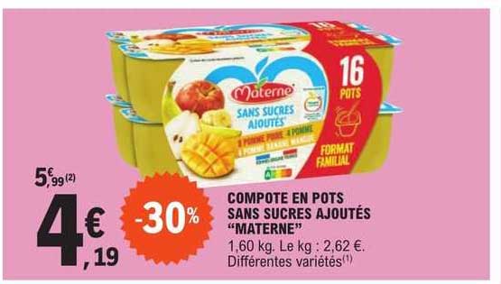 compote en pots sans sucres ajoutés "materne"