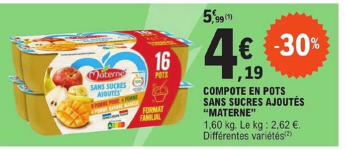 compote en pots sans sucres ajoutés "materne"