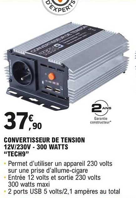 convertisseur de tension 12/230v - 300 watts "tech9"