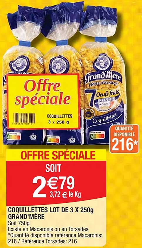 coquillettes lot de 3 x 250 g grand'mère