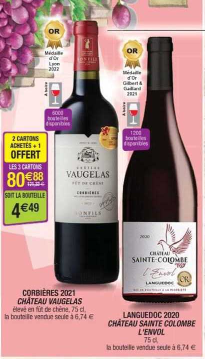 corbières 2121 château vaugelas ou languedoc 2020 château sainte colombe l'envol