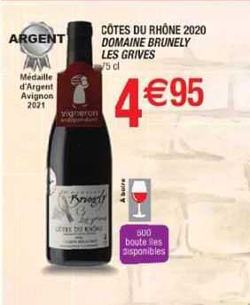 côtes du rhône 2020 domaine brunely les grives