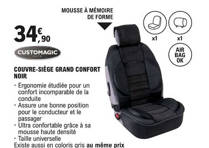couvre-siège grand confort noir customagic