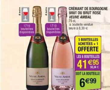 crémant de bourgogne brut ou brut rosé veuve ambal