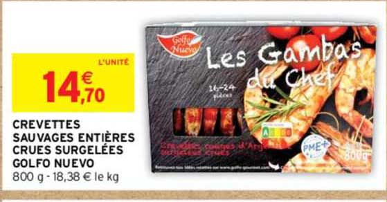 crevettes sauvages entières crues surgelées golfo nuevo