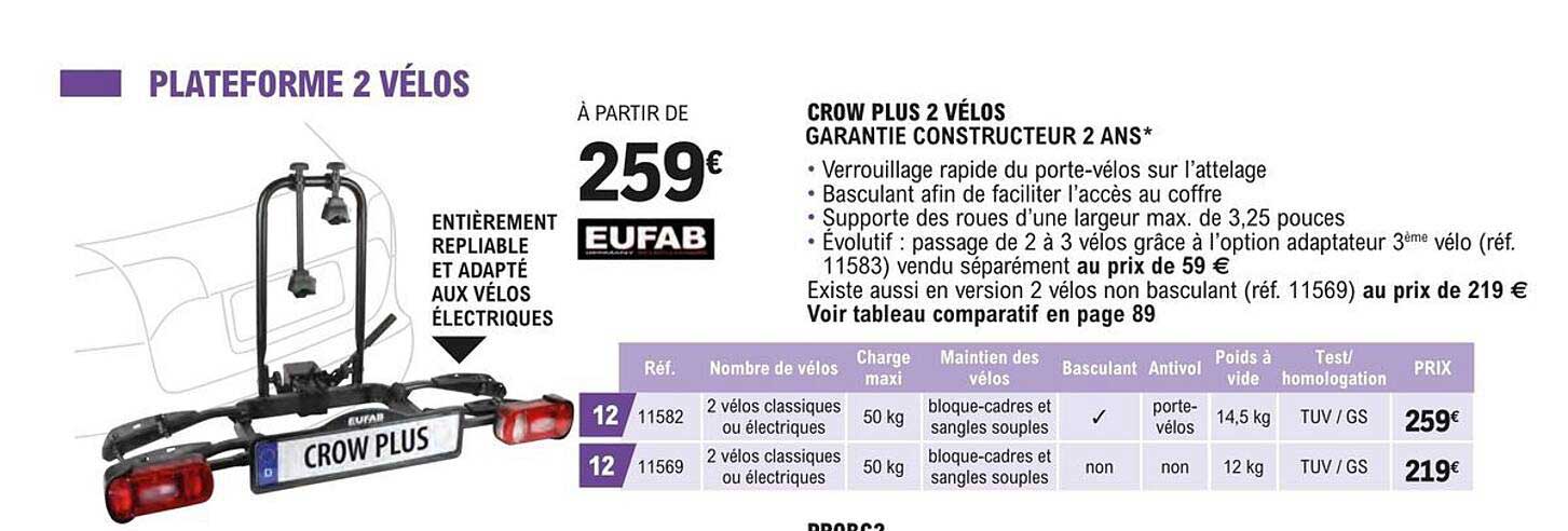 crow plus 2 vélos garantie constructeur 2 ans