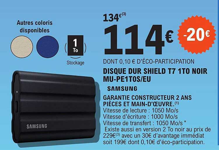 disque dur shield t7 1to noir mu-pe1tos/eu samsung