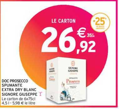 doc prosecco spumante extra dry blanc signore giuseppe