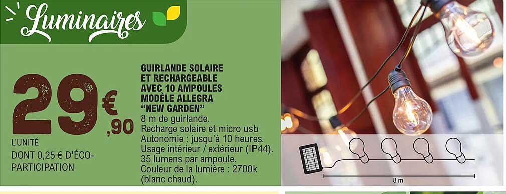 guirlande solaire et rechargeable avec 10 ampoules modèle allegra "new garden"