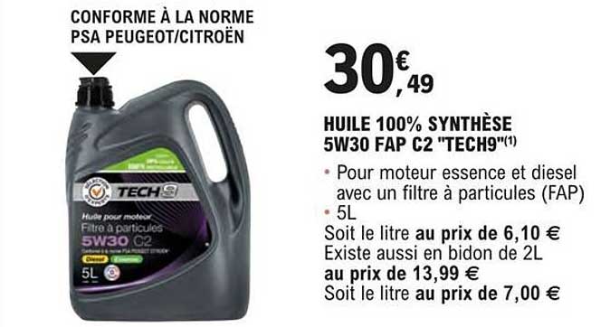 huile 100% synthèse 5w30 fap c2 "tech9"