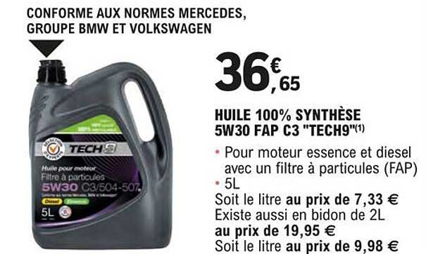 huile 100% synthèse 5w30 fap c3 "tech9"