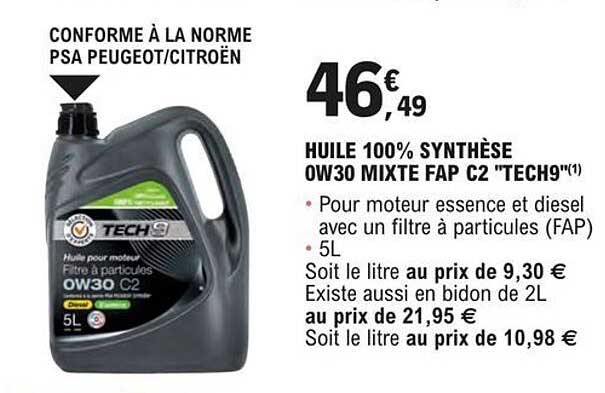 huile 100% synthèse ow30 mixte fap c2 "tech9"