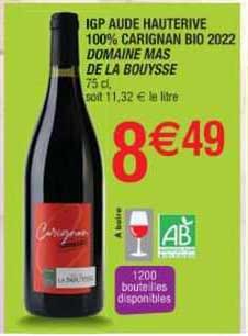 IGP aude hauterive 100% carignan bio 2022 domaine mas de la bouysse