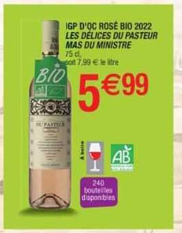 igp d'oc rosé bio 2022 les délices du pasteur mas du ministre