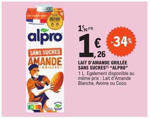 lait d'amande grillée sans sucres "alpro"