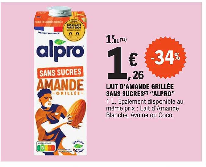 lait d'amande grillée sans sucres "alpro"