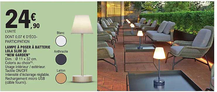 lampe à poser à batterie lola slim 30 "new garden"