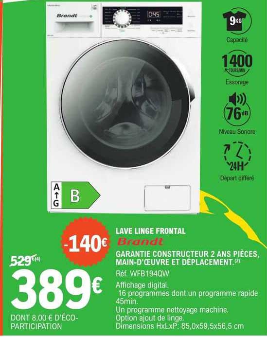 lave linge frontal brandt