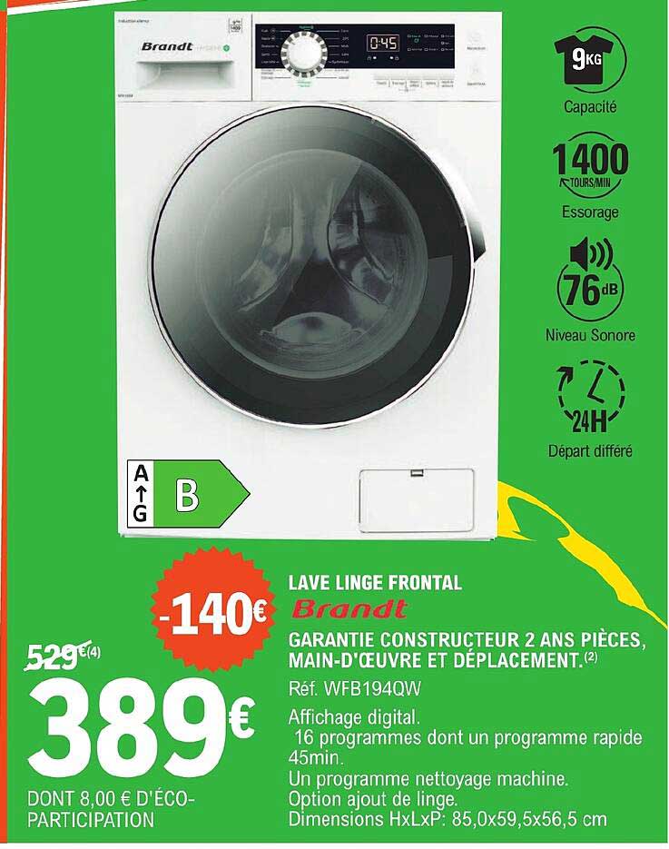 lave linge frontal brandt