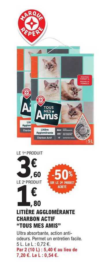 litière agglomérante charbon actif "tous mes amis"