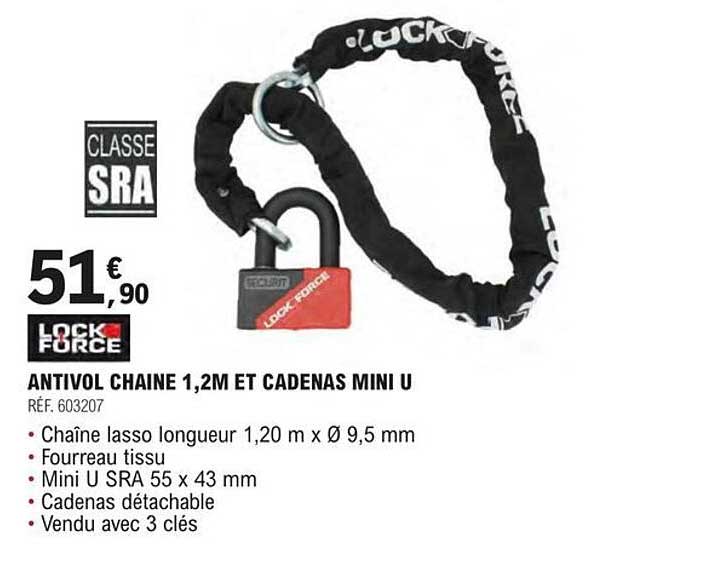 lock force antivol chaîne 1,2m et cadenas mini u