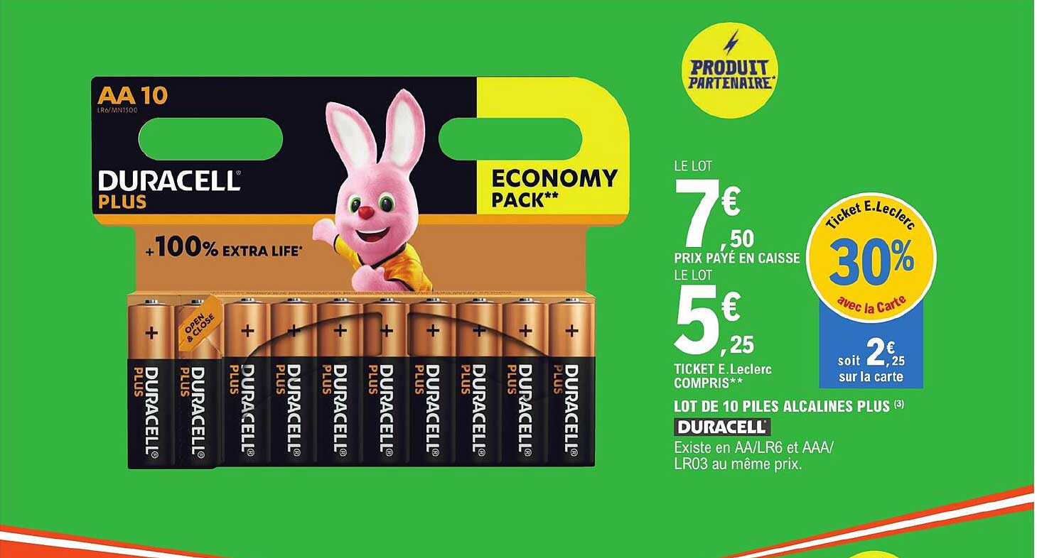 Lot De 10 Piles Alcalines Plus Duracell