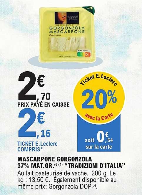 mascarpone gorgonzola 37% mat. gr. "tradizioni d'italia"