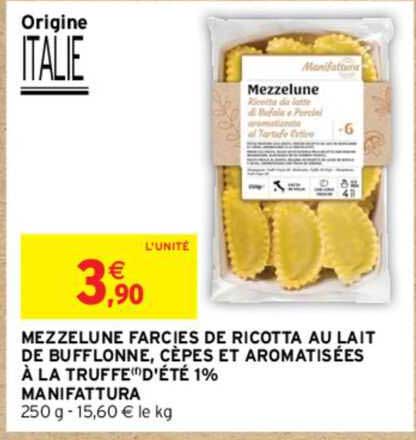 mezzelune farcies de ricotta au lait de bufflonne, cèpes et aromatisées à la truffe d'été 1% manifattura