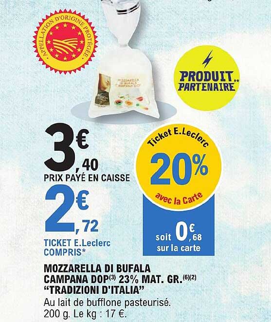 mozzarella di bufala campana dop 23% mat. gr. "tradizioni d'italia"