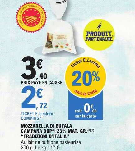 mozzarella di bufala campana dop 23% mat. gr. "tradizioni d'italia"