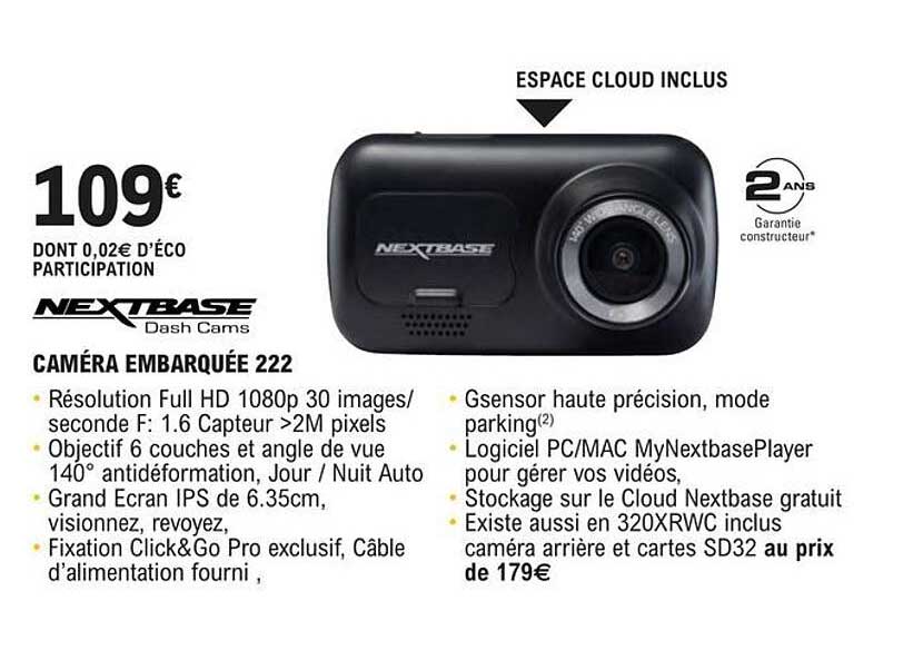 nextbase caméra embarquée 222