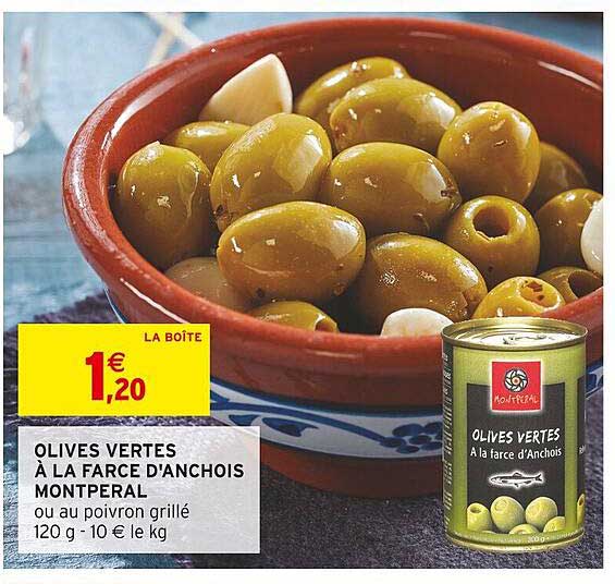 olives vertes à la farce d'anchois montperal