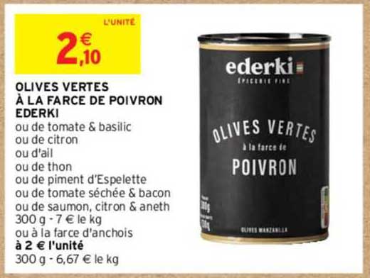Olives Vertes à La Farce De Poivron Ederki