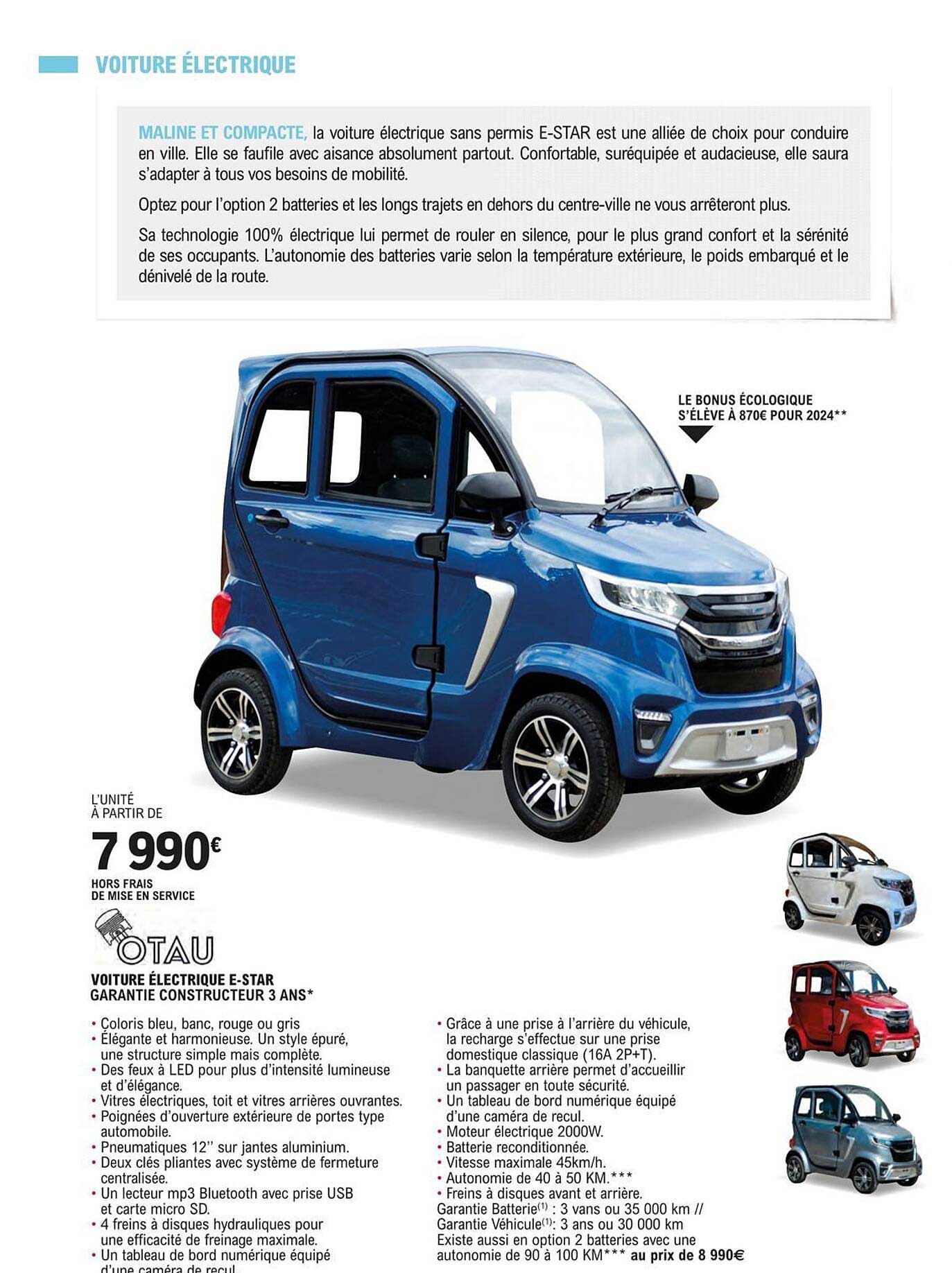 otau voiture électrique e-star garantie constructeur 3 ans