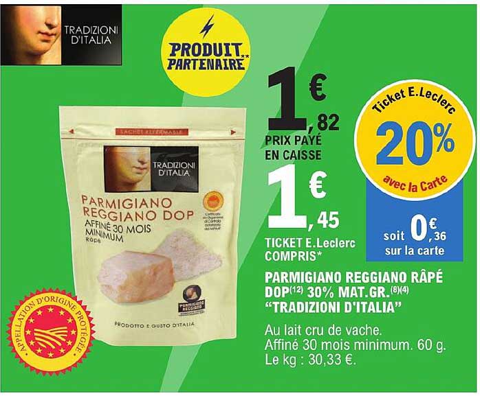 parmigiano reggiano râpé dop 30% mat. gr. "tradizioni d'italia"