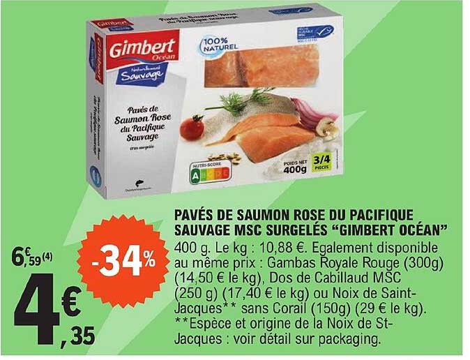 pavés de saumon rose du pacifique sauvage msc surgelés "gimbert océan"