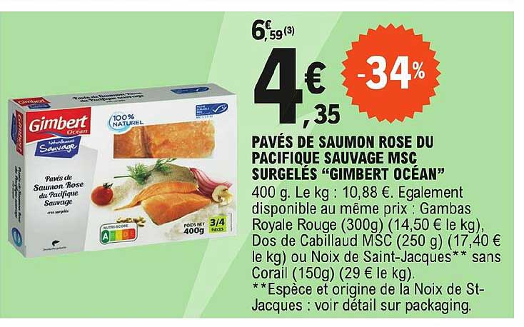 pavés de saumon rose du pacifique sauvage msc surgelés "gimbert océan"