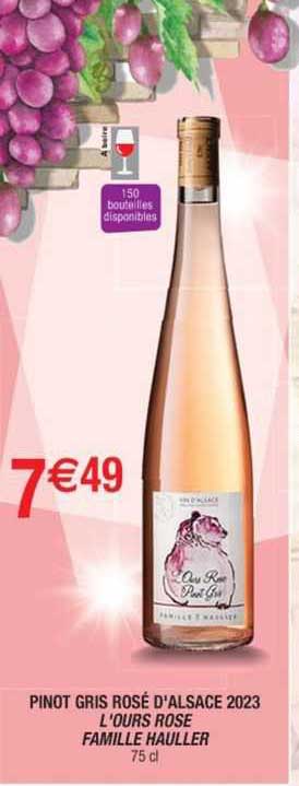 Pinot Gris Rosé D'alsace 2023 L'ours Rose Famille Hauller