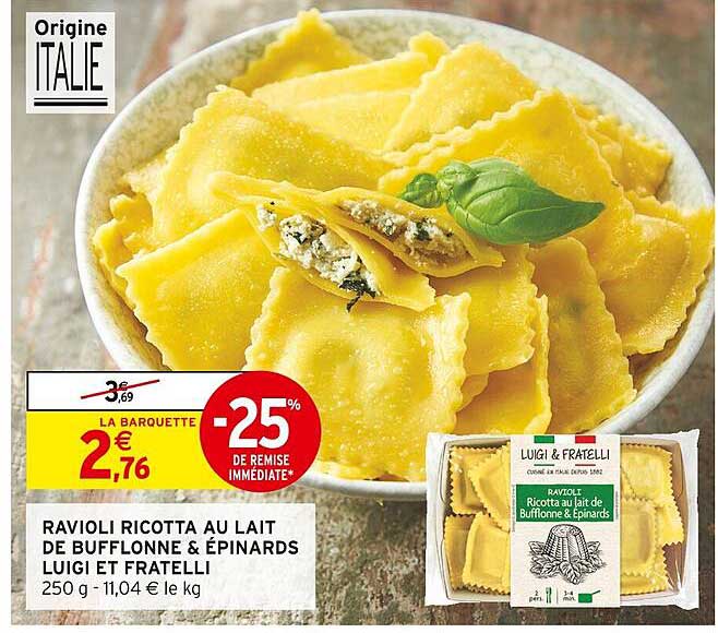 ravioli ricotta au lait de bufflonne & épinards luigi et fratelli