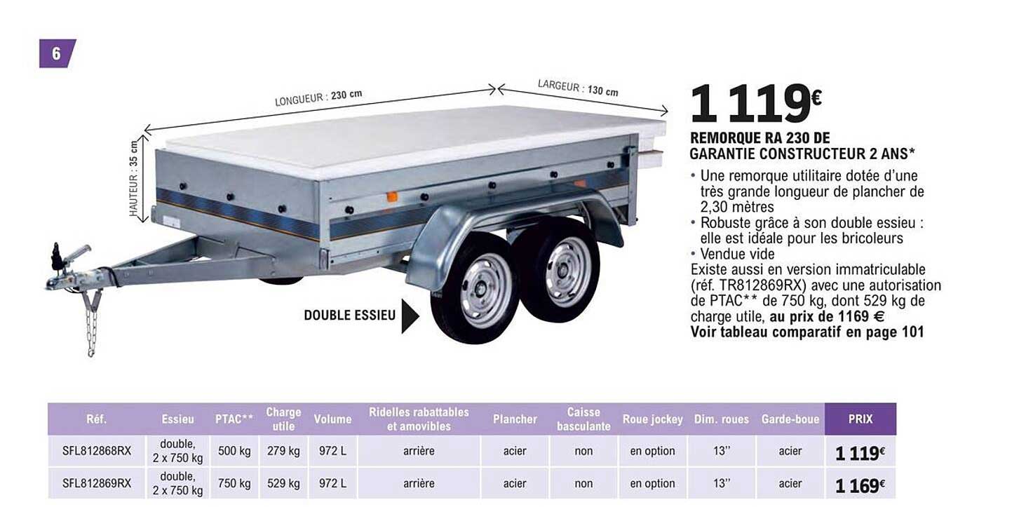 remorque ra 230 de garantie constructeur 2 ans