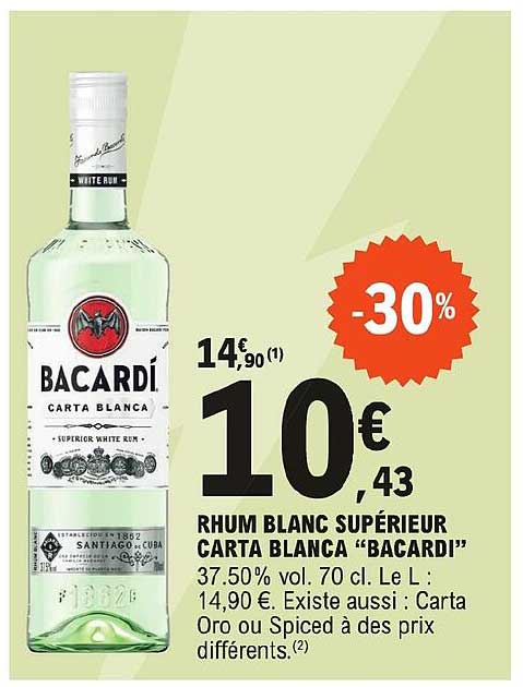 rhum blanc supérieur carta blanca "bacardi"
