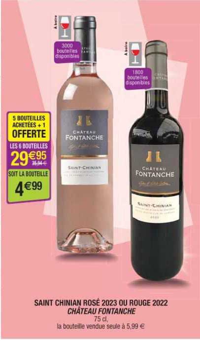 saint chinian rosé 2023 ou rouge 2022 château fontanche