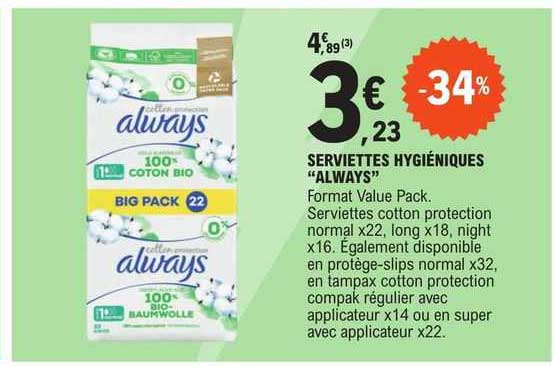 serviettes hygiéniques "always"