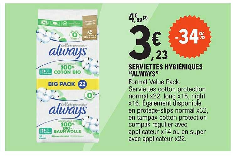 serviettes hygiéniques "always"