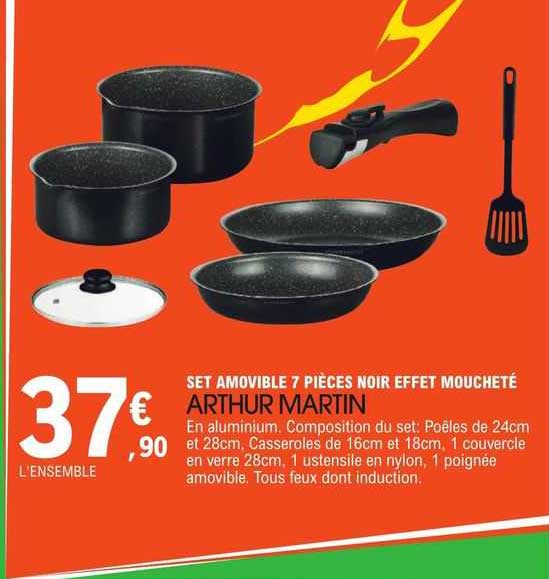 set amovible 7 pièces noir effet moucheté arthur martin