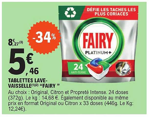 tablettes lave-vaisselle "fairy"