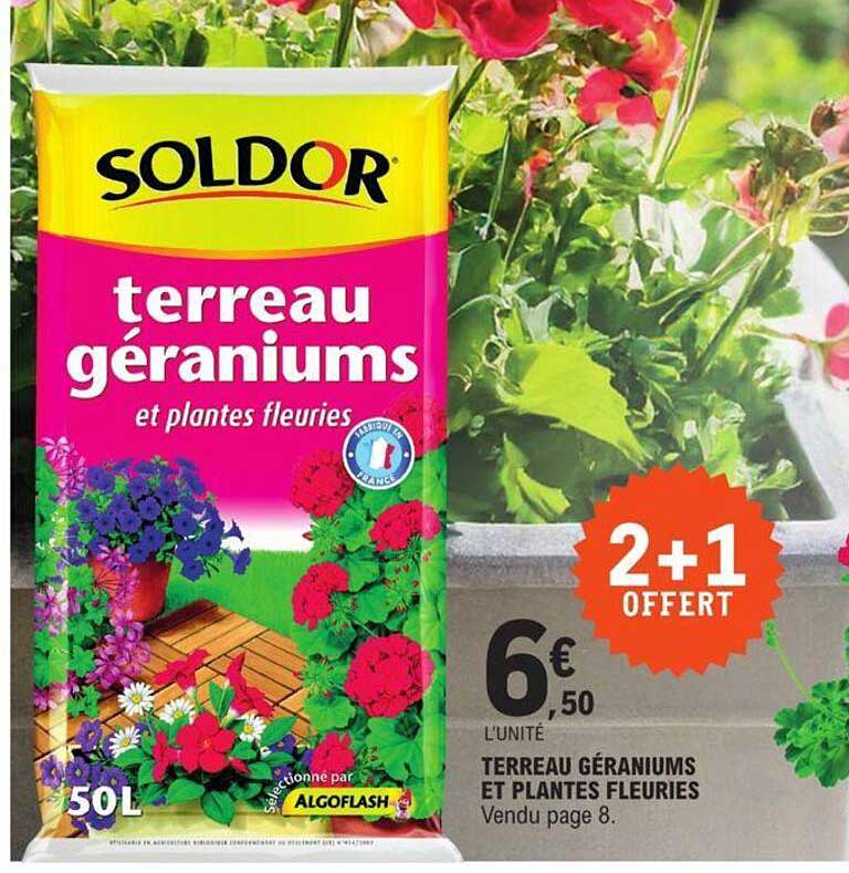 terreau géraniums et plantes fleuries
