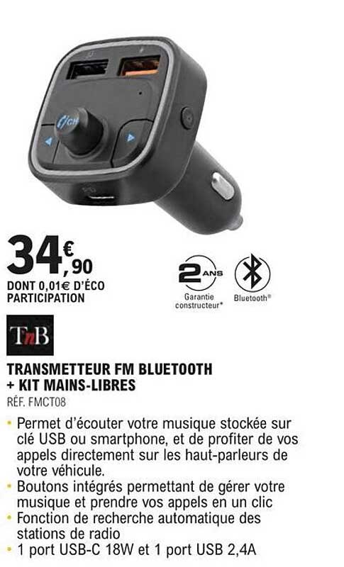 tnb transmetteur fm bluetooth + kit mains-libres