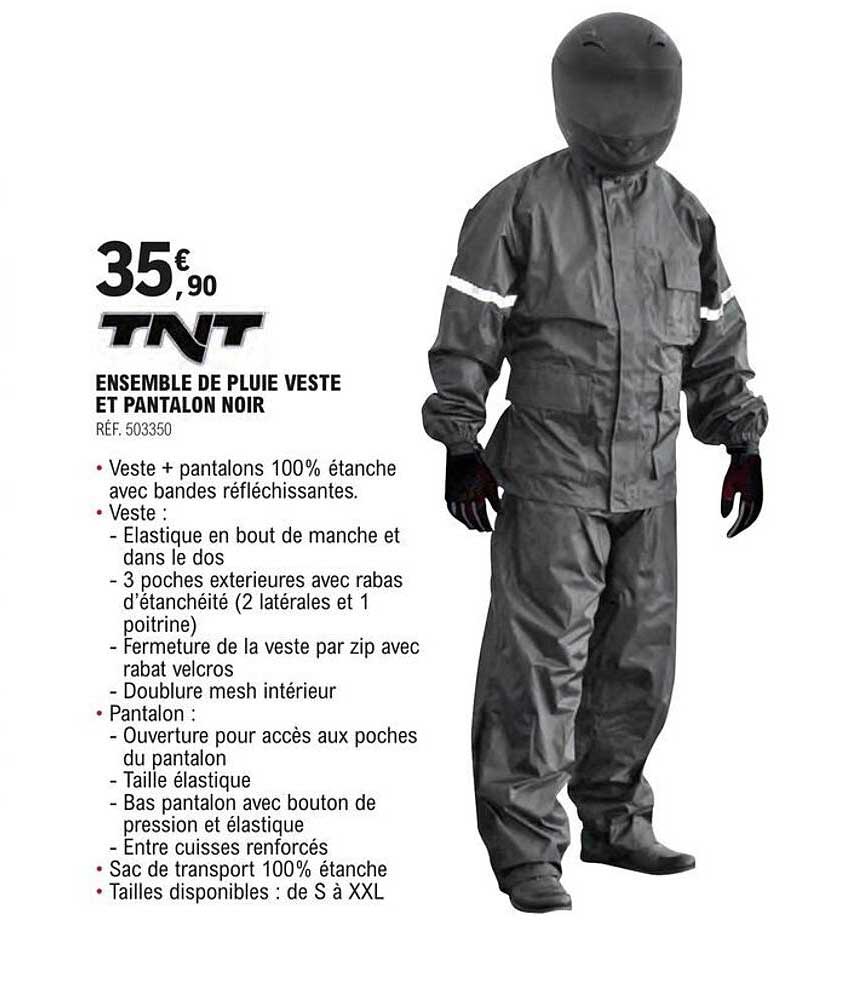 tnt ensemble de pluie veste et pantalon noir