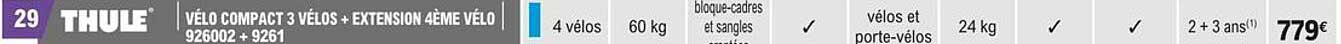 vélo compact 3 vélos + extension 4ème vélo 926002 + 9261 thule
